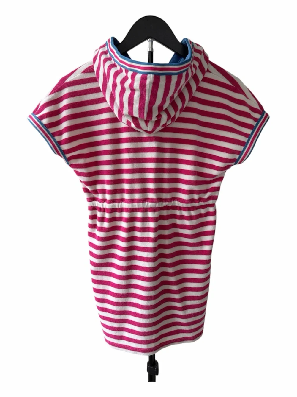Mini Boden Girl’s Pink & White Striped Terry Toweling Hooded Swim Cover-Up Dress